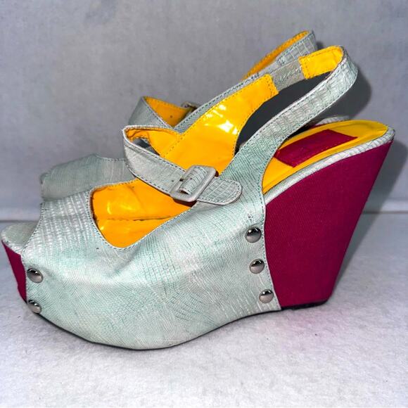 Women’s FRH Platform Slingback Wedges size 8.5 Burgundy and Grey 5” Heel - Picture 4 of 9